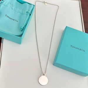 Tiffany & Co. Round Tag Pendant Necklace on Beaded Chain 18”, Sterling Silver